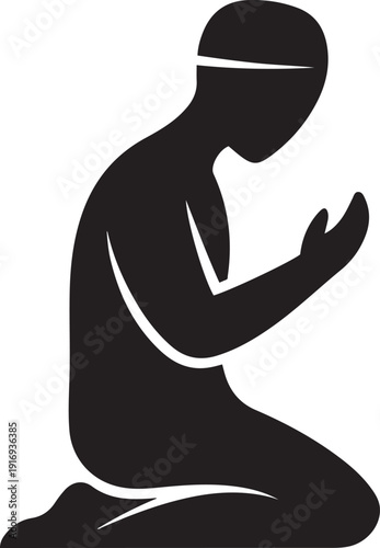 Muslim Man Praying Silhouette Islamic Devotion Dua Gesture Religious Worship Stock Icon