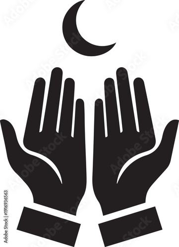 Praying Hands and Crescent Moon Icon Symbolizing Islam and Faith