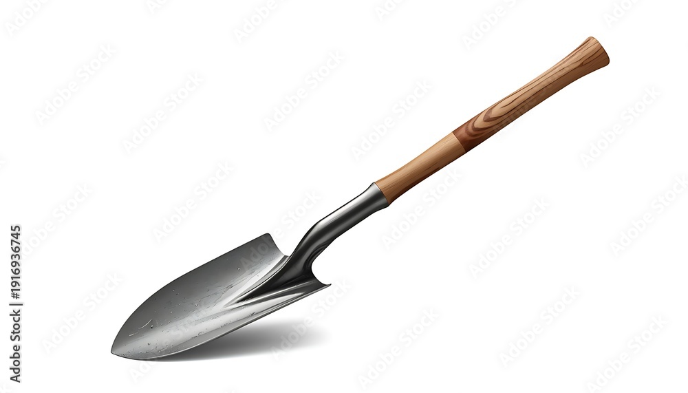 Fototapeta premium A garden shovel with a wooden handle on a white background