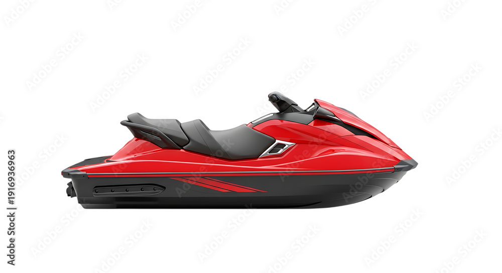 Fototapeta premium Red jet ski personal watercraft for recreation cut out on PNG. AI GENERATED. 