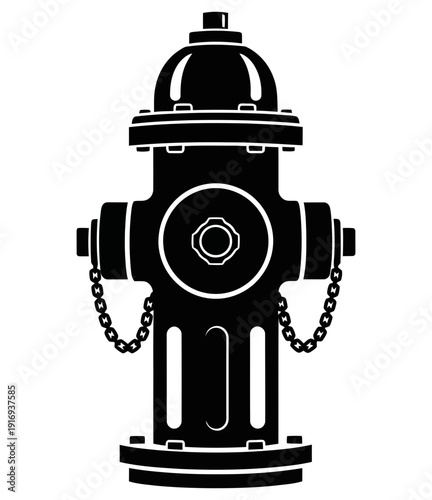 Simple black and white illustration of a fire hydrant with chains on a white background