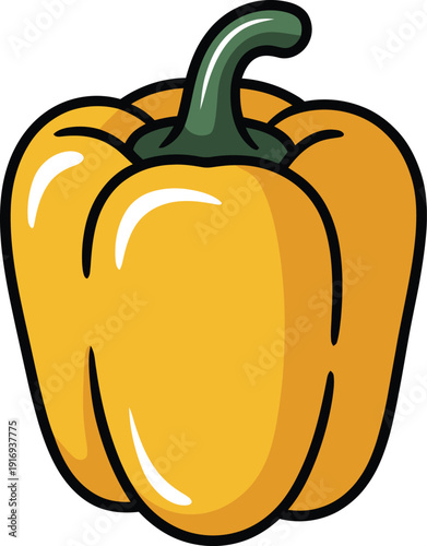 Cartoon illustration of a yellow bell pepper with thick black outlines