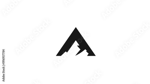 Black graphic of stylized mountain range, minimalist design, with peaks on a white background