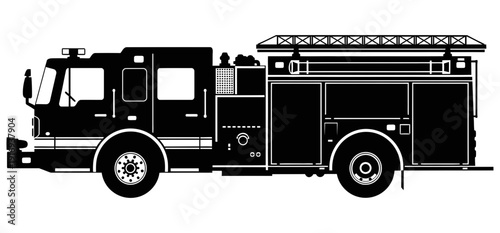 Fire truck vector illustration with detailed equipment and ladder on a plain white background for emergency services and firefighting operations use