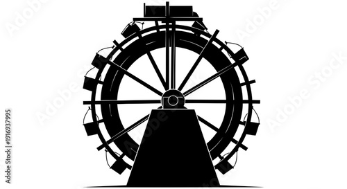 Traditional waterwheel used for irrigation and power generation in rural landscapes and historical settings