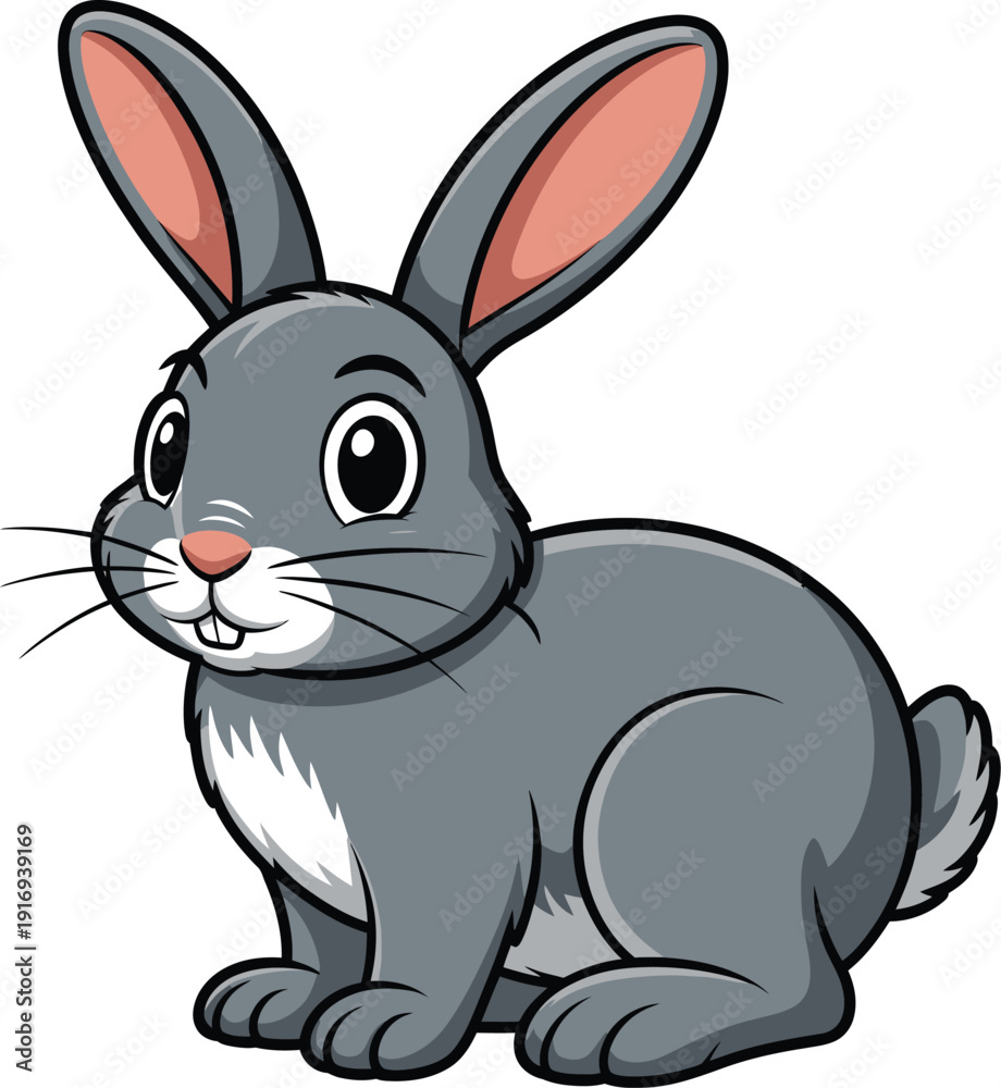 Fototapeta premium Cute cartoon gray rabbit sitting