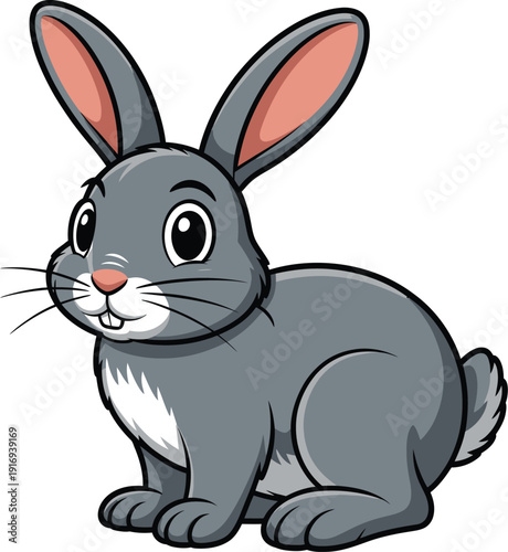 Cute cartoon gray rabbit sitting