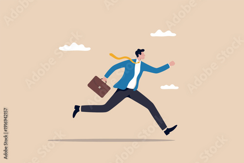 Illustration of a professional businessman running in a hurry while carrying a briefcase Vector, illustration