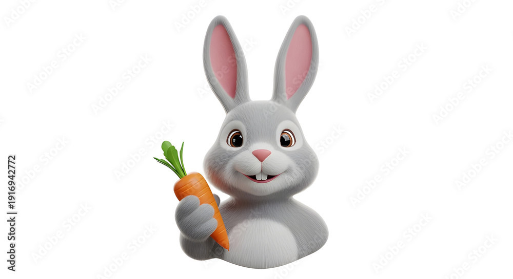Fototapeta premium Easter bunny holding carrot on white background