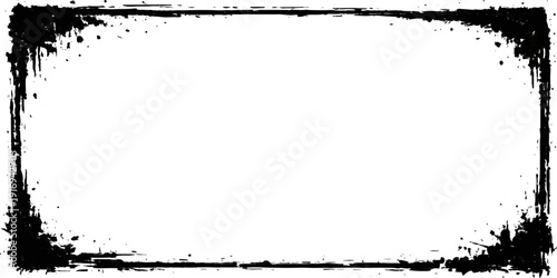 Grunge black frame border with rough dirty texture and splatter edges for vintage design decoration and text background