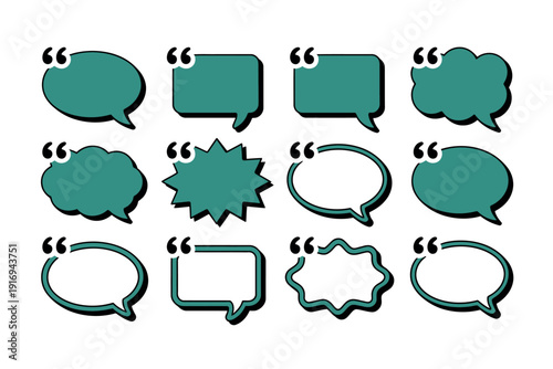 A collection of various speech bubbles and thought clouds on a white background