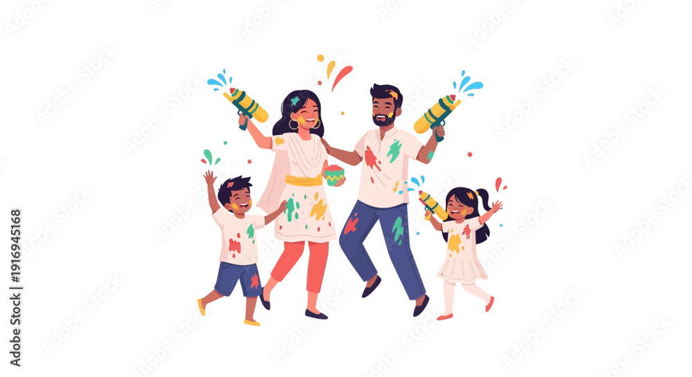 Fototapeta premium Family Celebration with Confetti and Sparklers, Joyful Moment, Outdoor Setting, Illustrative Style, Dynamic Viewpoint from Whisk Concept