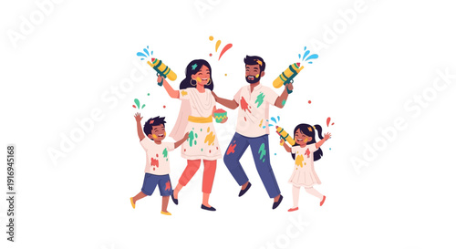 Family Celebration with Confetti and Sparklers, Joyful Moment, Outdoor Setting, Illustrative Style, Dynamic Viewpoint from Whisk Concept