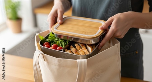 Preparing a Healthy Meal Kit in a Reusable Eco-Friendly Bag
