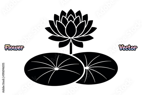 Sacred lotus bloom silhouette. Many petal floral icon. Zen meditation nature graphic. Black and white botanical symbol. Elegant garden plant art. Isolated water lily blossom element vector.