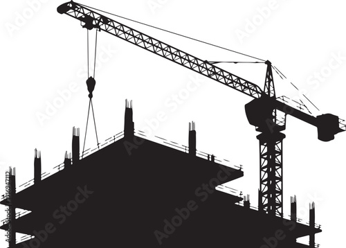 Black and white construction crane lifting on building site 1