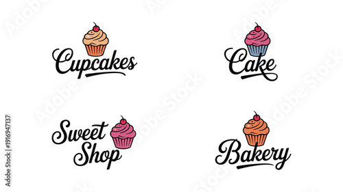 Four cupcake with text cupcakes cake sweet shop bakery keywords