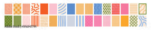 Abstract hand drawn backgrounds and patterns big set in modern retro style. Flat vector minimalist collection with stripes, dots, checks, and wavy lines for cover, poster, creative web design