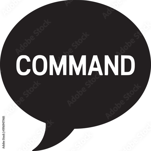 A black speech bubble with the word command in white on a white background in a square format