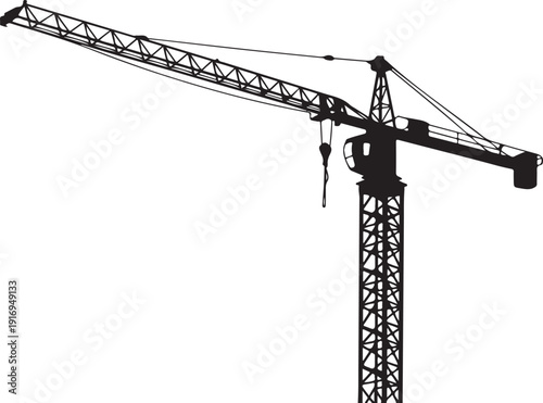 Black and white crane tower with extended arm tower crane