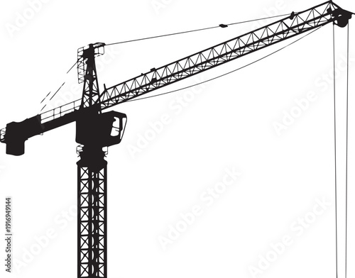 Black and white crane tower with extended arm construction
