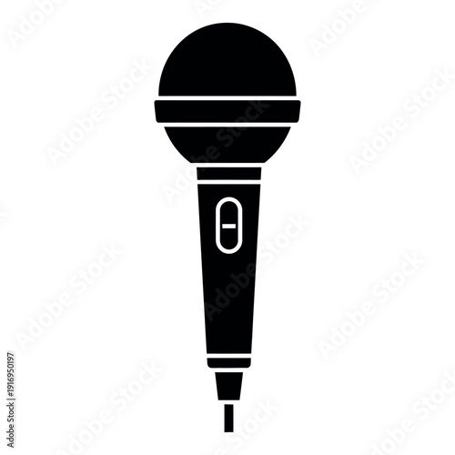 Simple black silhouette icon of a microphone for music and audio applications.