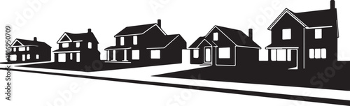 Black and white houses on a street neighborhood