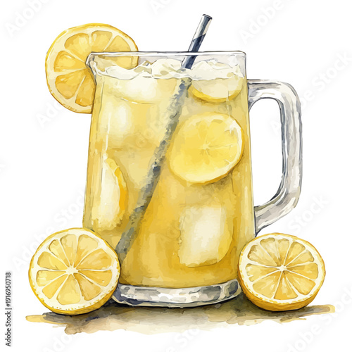 Lemonade Pitcher, watercolor painting vector, isolated on a white background.