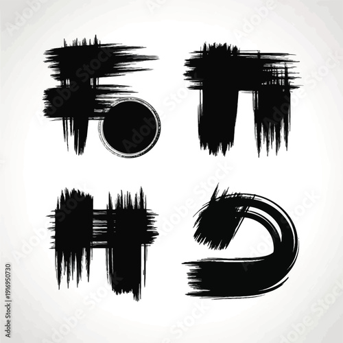 Abstract brush stroke art depicting letters and shapes in black and white isolated on white background, Vector, illustration