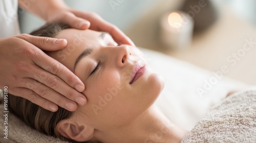 Wallpaper Mural Relaxing facial massage for young caucasian female in spa setting. Torontodigital.ca