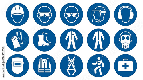 PPE Safety Icon Set 12 Blue Mandatory Symbols Construction Workplace