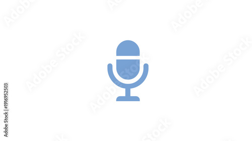 A simple, modern icon of a microphone rendered in blue, centered on a plain white background