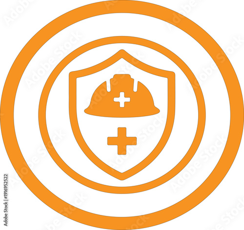Consrtuction safety helmet icon with shield and medical cross symble