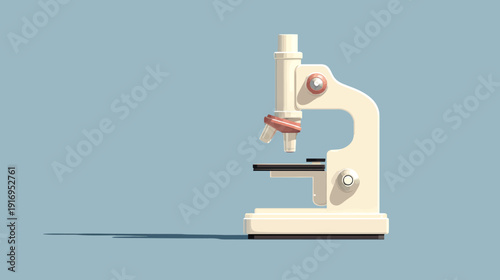 A simple, digital illustration of a laboratory microscope against a muted, blue background