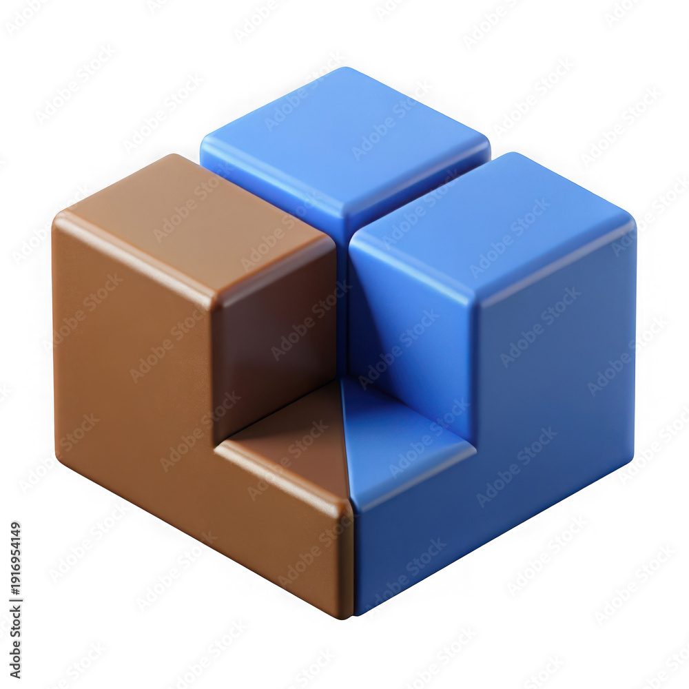 Fototapeta premium 3D puzzle block illustration with interlocking cubes, isolated on white background