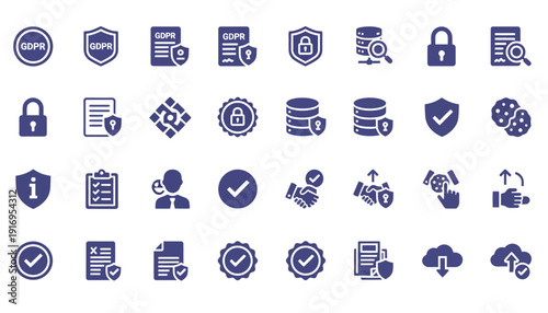 Privacy Protection Icons - Solid GDPR and Consent Icons for Enterprise Systems