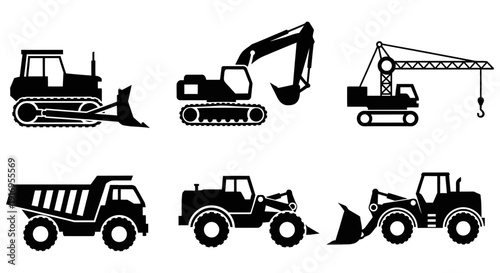 Heavy machinery vehicles for construction and excavation projects including bulldozers excavators cranes dump trucks and loaders for site preparation