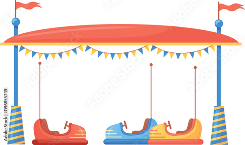 Bumper car attraction. Kid ride. Carnival cartoon icon