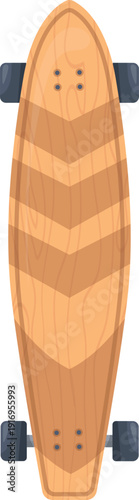 Cruising longboard top view. Classic wooden skateboard