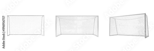 Cuadro en lienzo Set of Professional Soccer Goal Nets at Various Angles Isolated on Transparent B