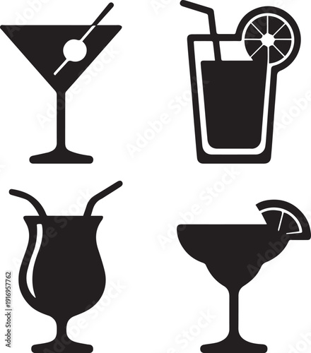 Cocktail icons set with martini mojito and other drinks