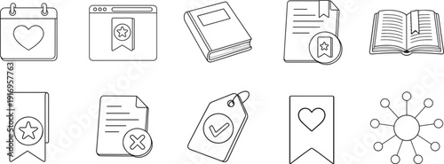 Collection of digital document and heart icons