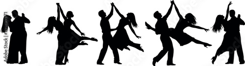Collection, of, ballroom, dancing, couple, silhouettes, in, various, elegant, poses, isolated, on, white, background, romantic, dance, partners, performing, tango, salsa.