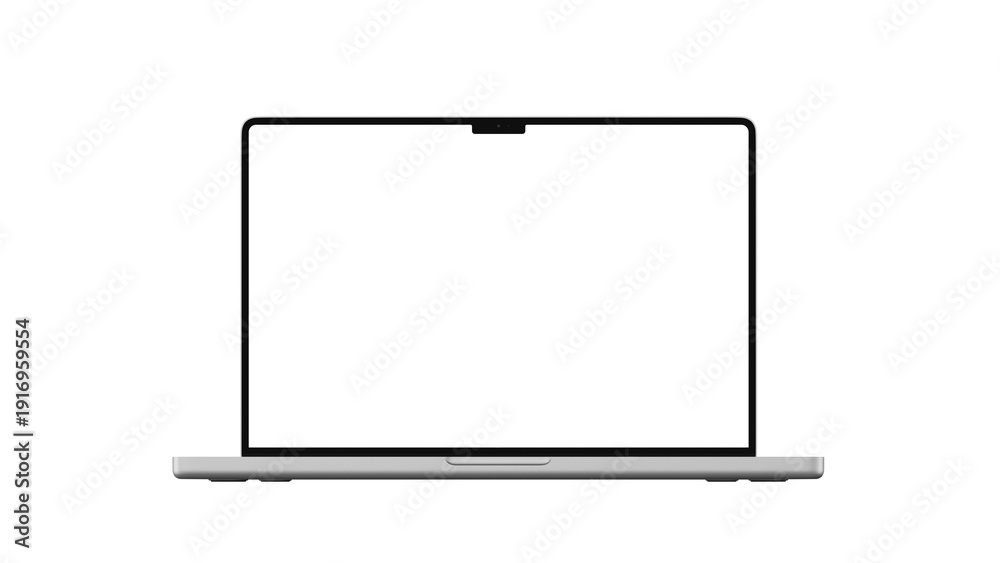 Αυτοκόλλητο Front view of a silver laptop on an isolated background and PNG screen