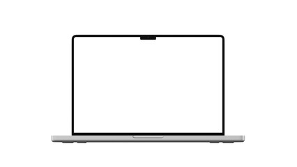 Front view of a silver laptop on an isolated background and PNG screen. Realistic template for web design, app, and presentation.
