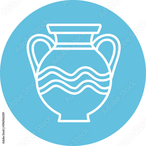 Ancient greek amphora icon with decorative wavy lines as a symbol of historical pottery on blue