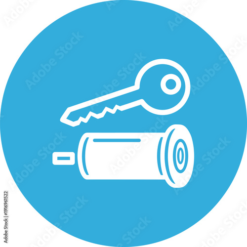 Door lock cylinder with key linear icon. apartment security system in outline style vector illustration