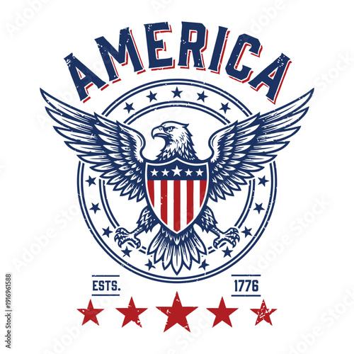 America Est. 1776 Patriotic Eagle Emblem Vintage Badge Design