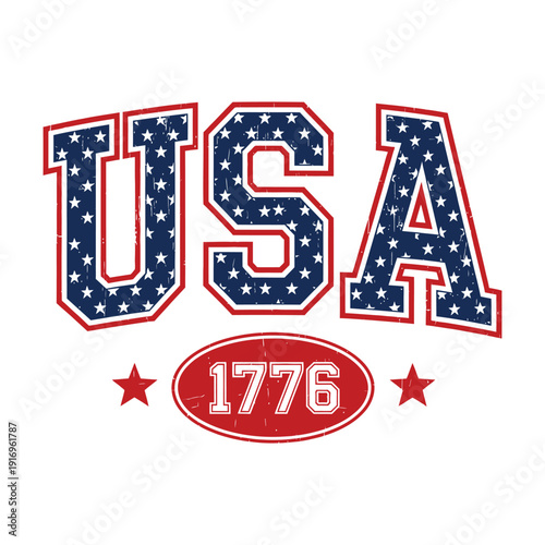 USA 1776 Patriotic Vintage Star Varsity Typography Design