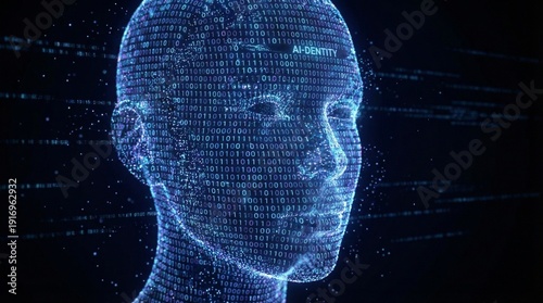 Digital representation of a human head with AI circuitry, showcasing futuristic technology and innovation in a dark environment from a side viewpoint